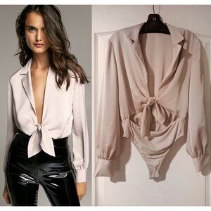 Aritzia Babaton | Ace Tie-Front Bodysuit In Blush Pink